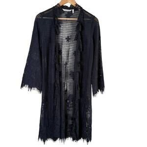 Soft Surroundings Lace Open Front‎ Long Cardigan in Black, Size XS